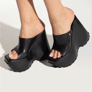 Versace platform wedge black leather mule 40